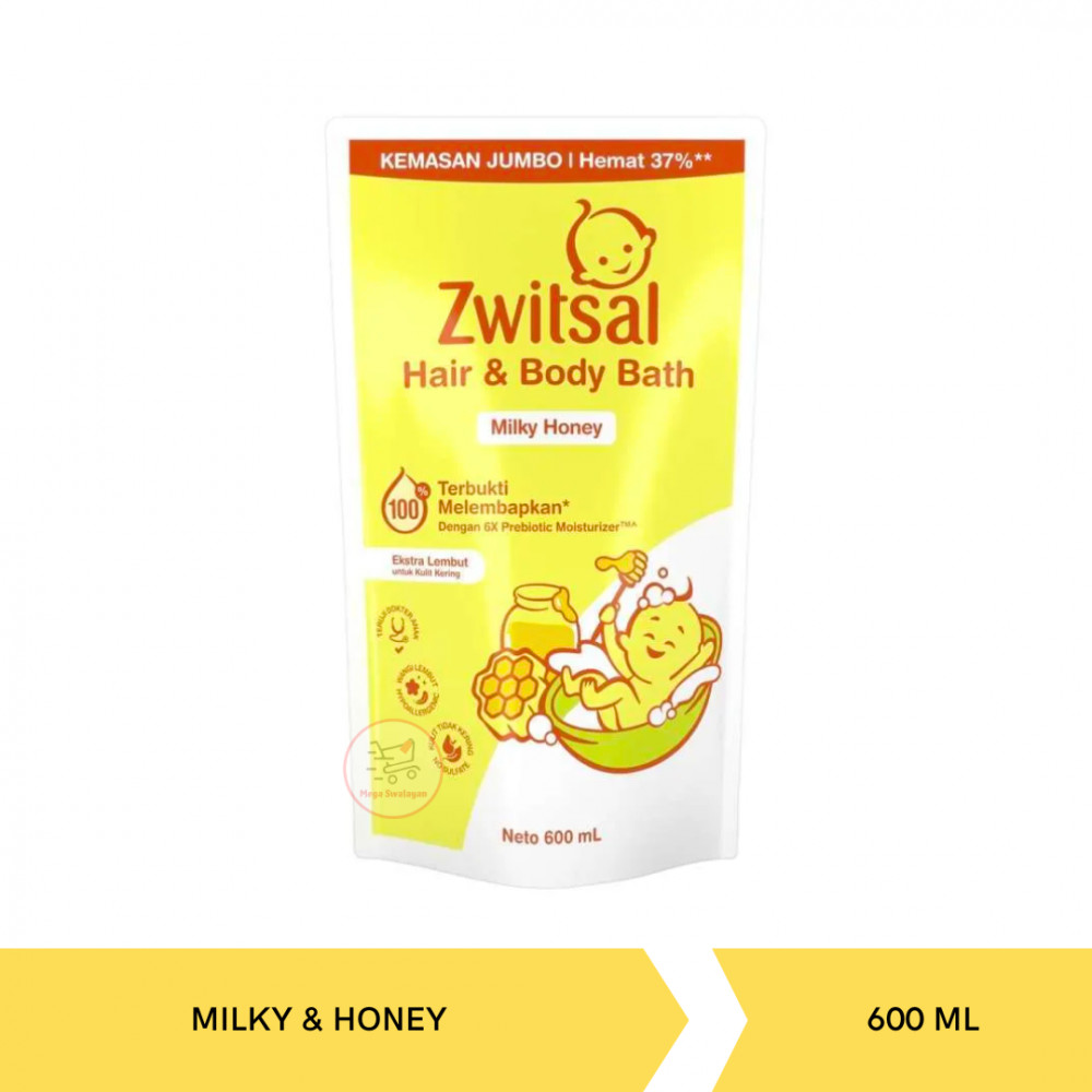 ZWITSAL HAIR&amp;BODY BATH MILKY HONEY POUCH 600MLX12