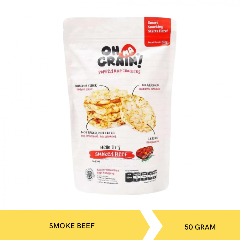 OH MA GRAIN RICE CRACKERS SMOKED BEEF 50G
