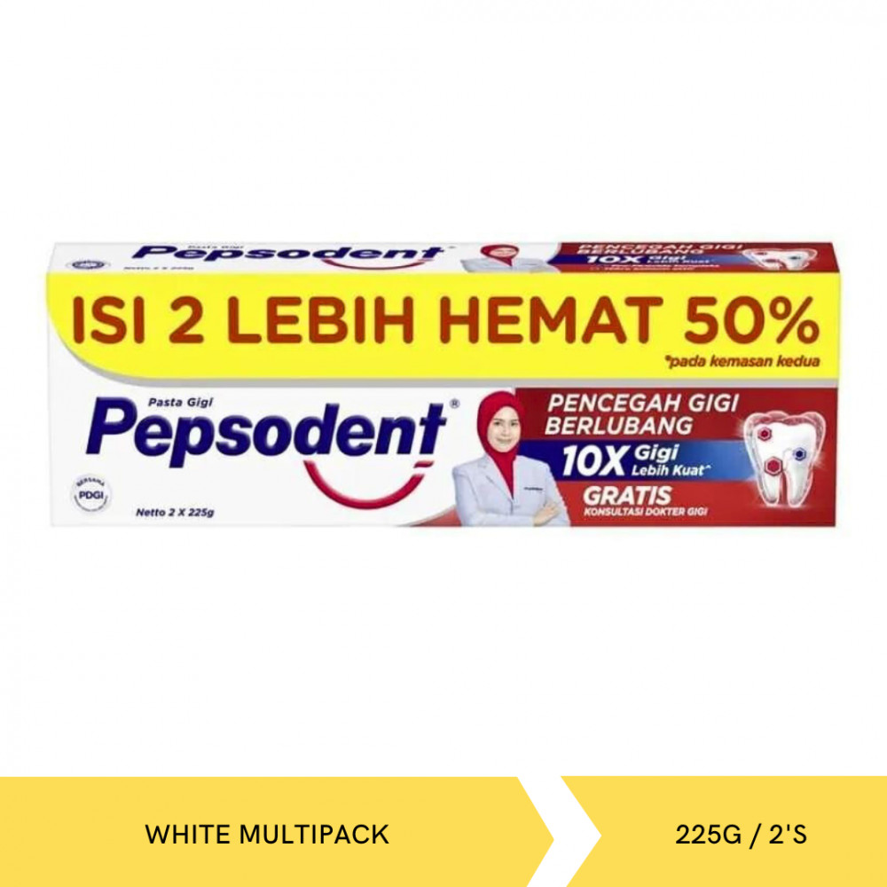 PEPSODENT T.PASTE WHITE MULTIPACK 225G/2`S X 24