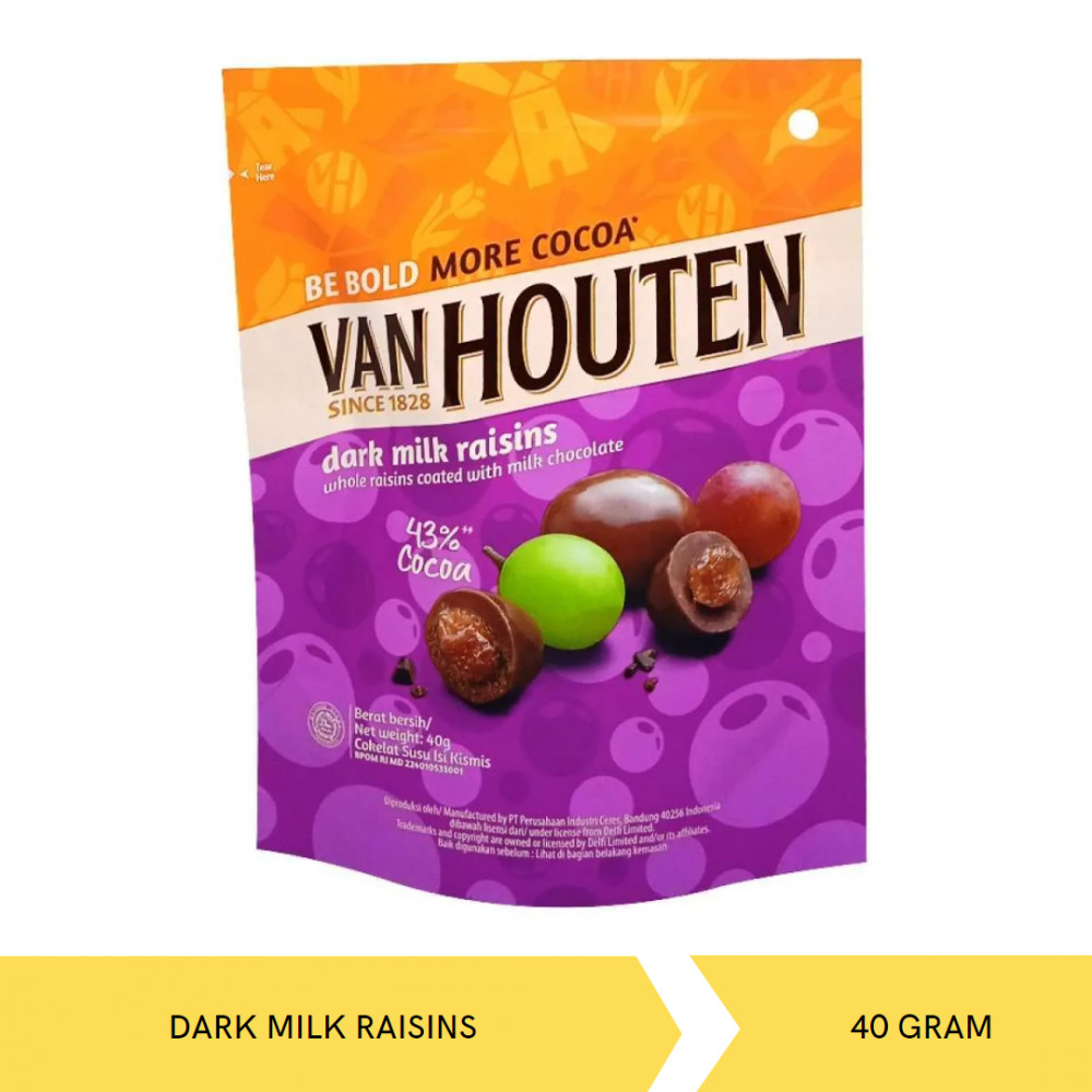 VAN HOUTEN DARK MILK RAISINS POUCH 40G X 10