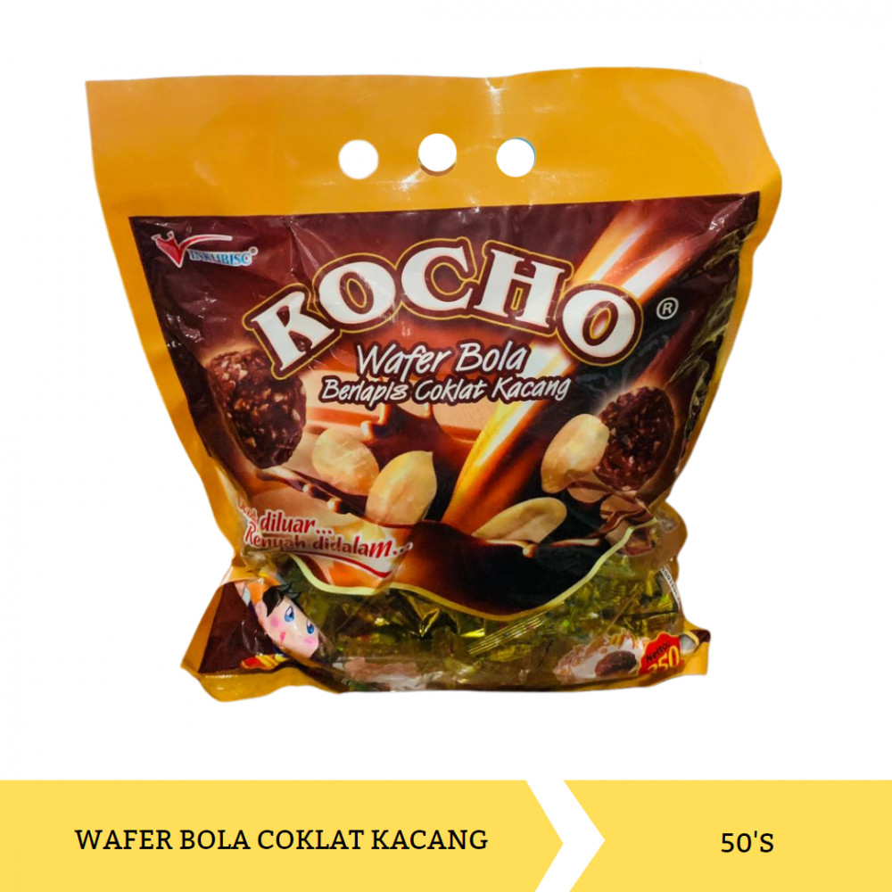 ROCHO WAFER BALL COKLAT KACANG BAG 50`S X 12
