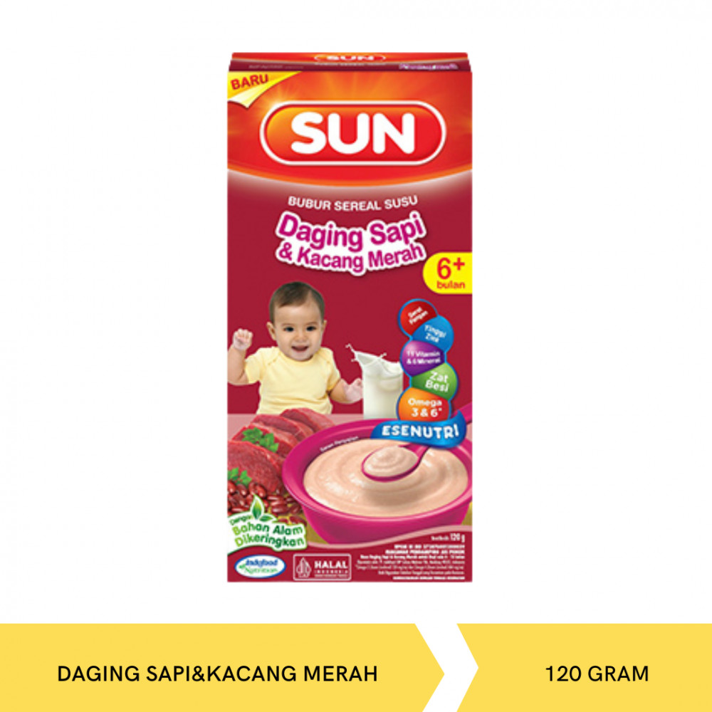 SUN BUBUR 6+ DAGING SAPI&amp;KACANG MERAH KTK 120G X 24