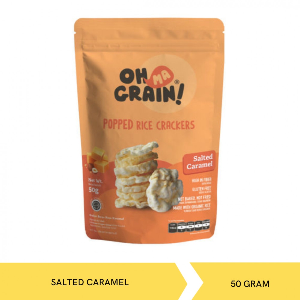 OH MA GRAIN RICE CRACKERS SALTED CARAMEL 50G